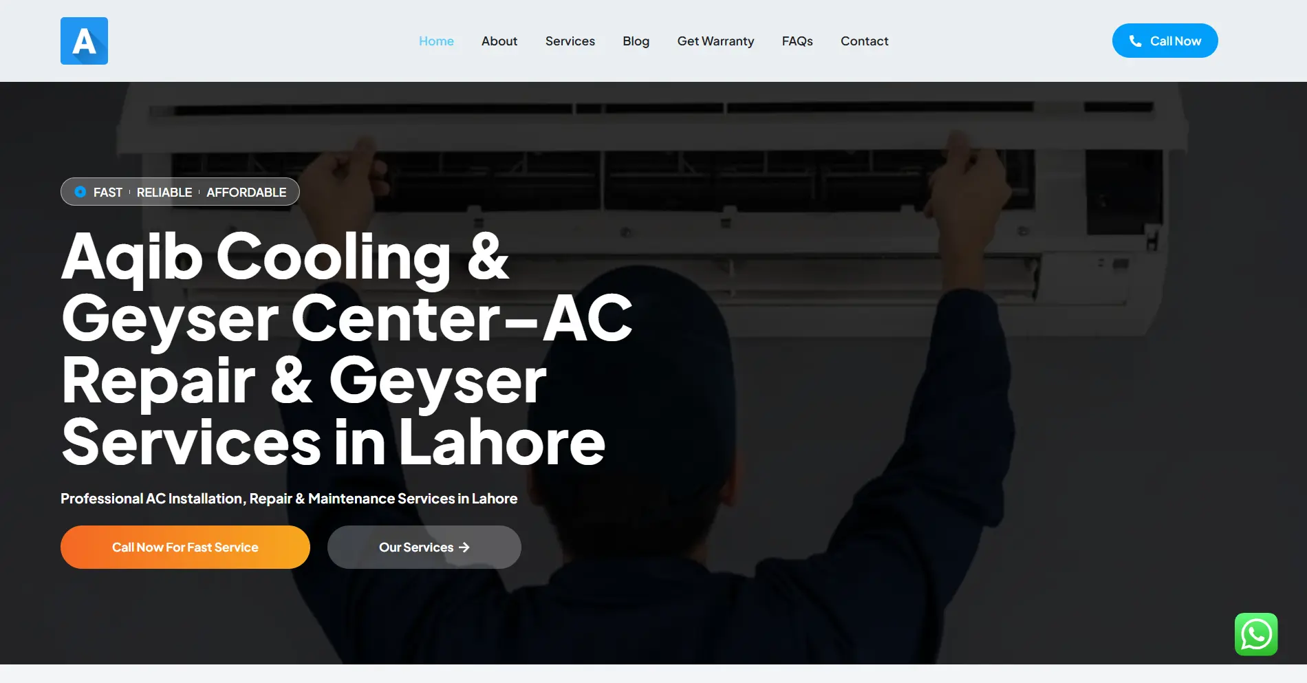 Aqibac Services desktop view