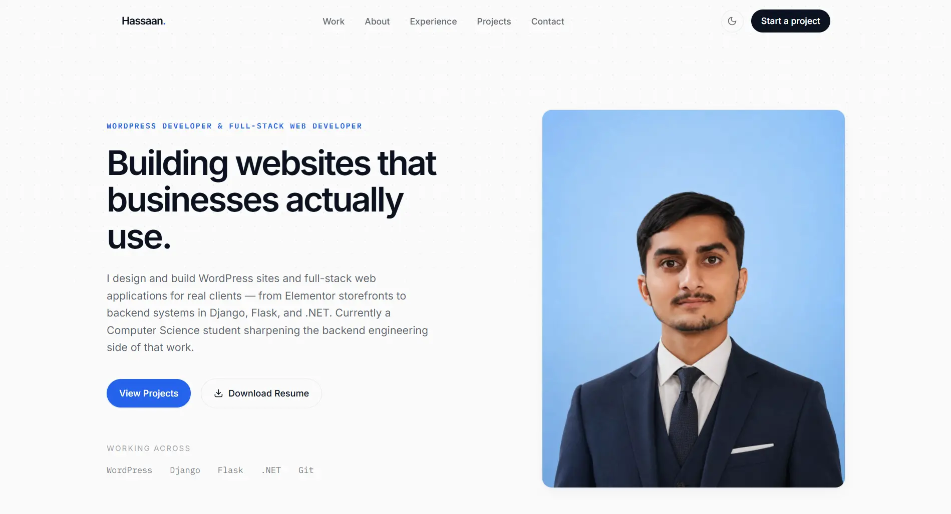 Portfolio desktop view