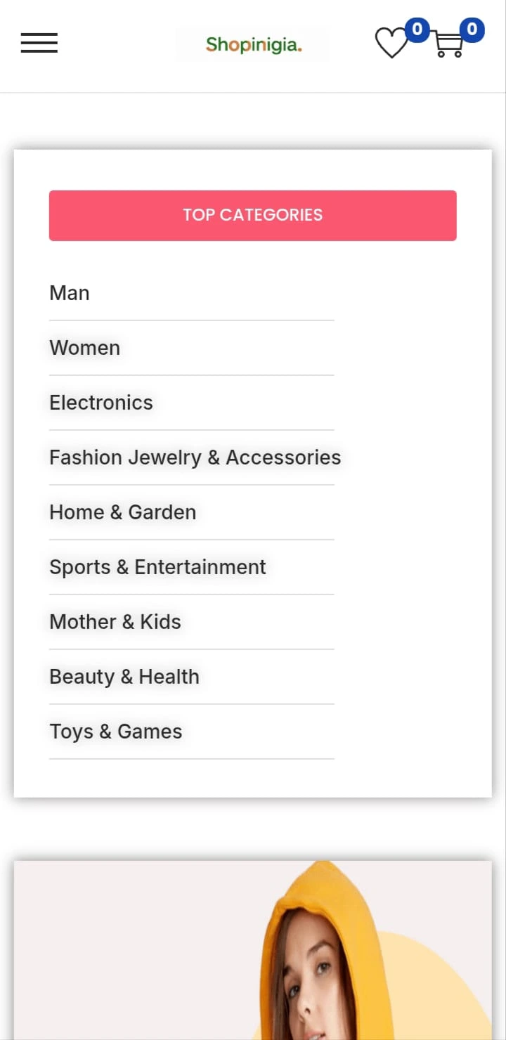 Shopingia mobile view