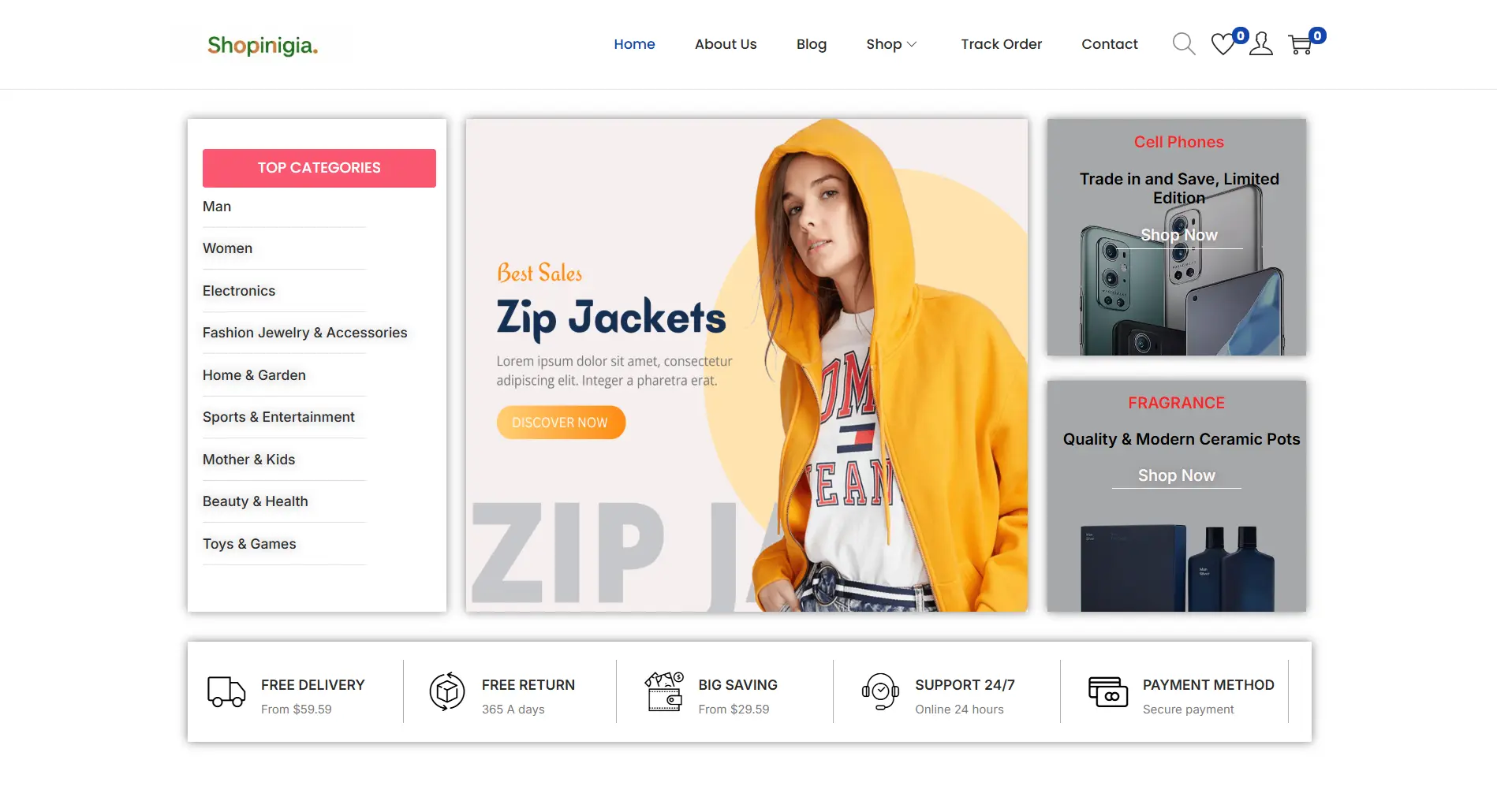 Shopingia desktop view